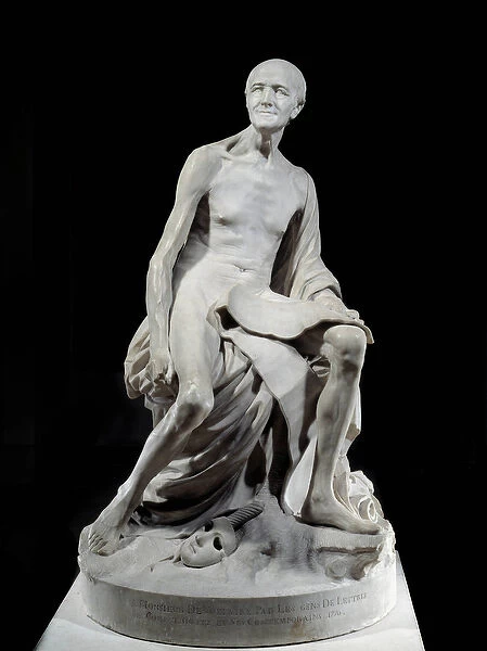 Francois-Marie Arouet dit Voltaire nu (1694-1778) Marble sculpture by Jean-Baptiste