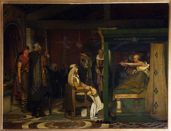 Fredegonde (vers 545-597), reine de Neustrie, visite l eveque Pretextat de Rouen (mort en 586) sur son lit de mort (Fredegund visits Bishop Praetextatus on his deathbed) - Peinture de Sir Lawrence Alma-Tadema (Alma Tadema) (1836-1912)