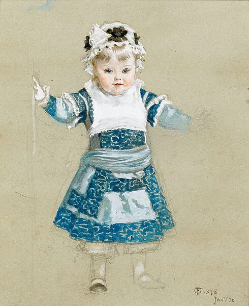 Frederica in her party dress, 1878 (w  /  c on paper)