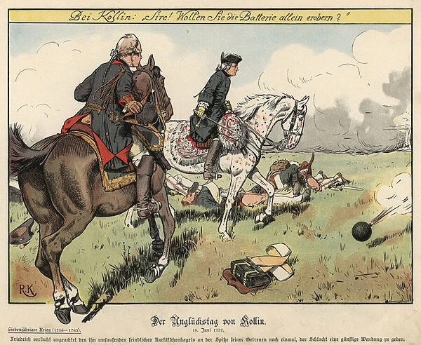 Frederick the Great at the Battle of Kolin (colour litho)