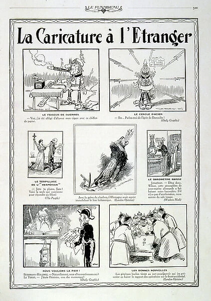 French Anti-German cartoons of World War One. The Kaiser and his generals are shown. 1915 (engraving)
