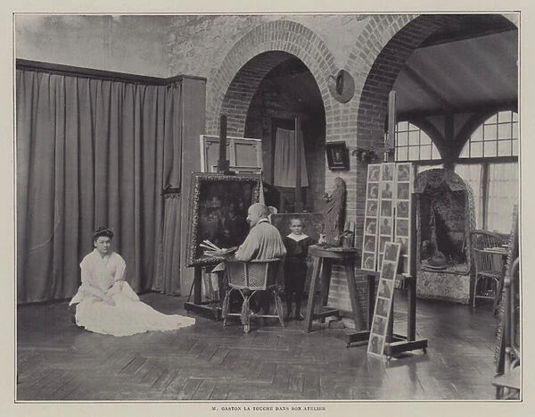 French artist Gaston La Touche in his studio (b  /  w photo)