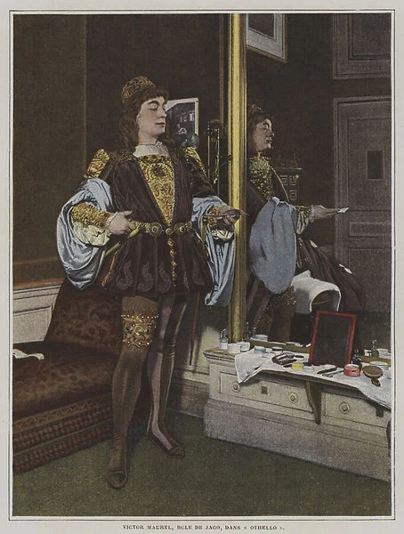 French baritone Victor Maurel as Iago in Giuseppe Verdis opera Otello (colour photo)