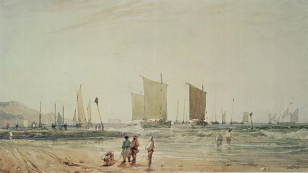 French Coast, with fishing Boats, 19th century (watercolour)