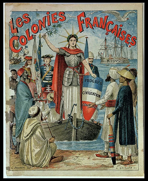 French Colonies, cover of an exercise book illustrated by G. Dascher, 1900 (colour litho)