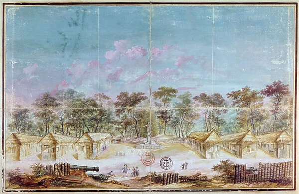 French colonists settlement on the beach of Kourou, Guyana in 1763 (w  /  c on paper)