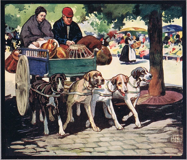 French dog cart, illustration from Helpers Without Hands by Gladys Davidson, published in 1919 (colour litho)