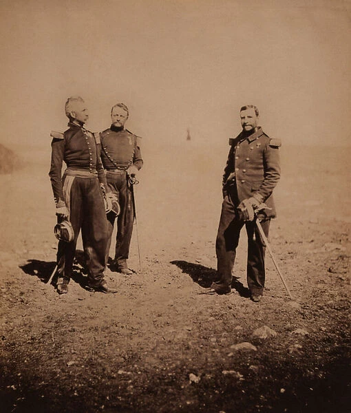 French Generals Labousiniere and Beuret standing with Third Officer, Crimean War, Crimea
