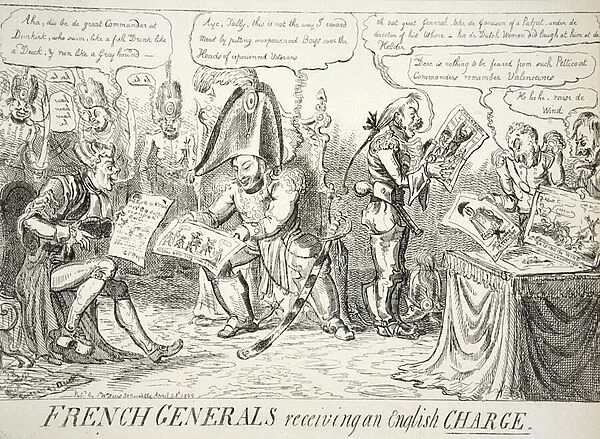 French Generals recieving an English Charge, pub. 1809 (engraving)