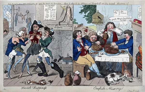 French Happiness: English Misery, pub. 1793 (hand coloured engraving)