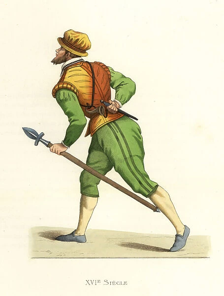French hunter with spear, 16th century. 1867 (engraving)
