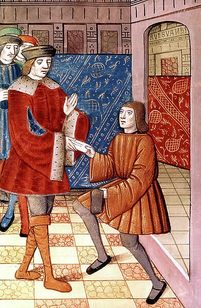 French king Louis XI (king in 1461-1483) receives message from the people of Liege for alliance against duke of Burgundy Charles the Bold (duke in 1467-1477)