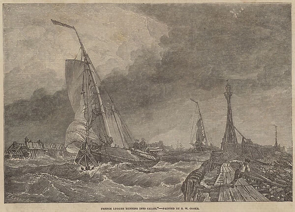 French Lugger running into Calais (engraving)