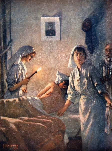 French nurses tend wounded soldiers, 1915 (oil on canvas)