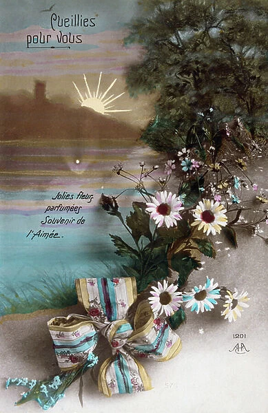 French postcard with floral elements, 1900
