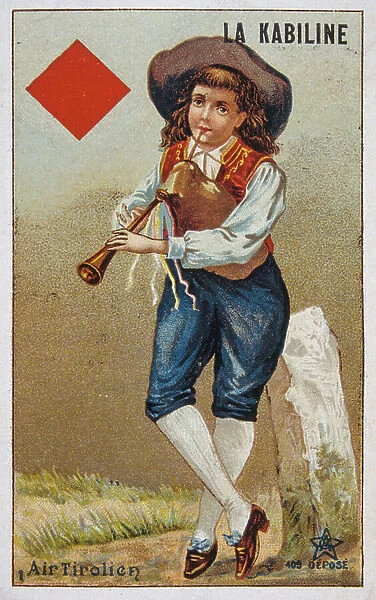 French postcard of, 1900 depicting a Tyrolean bagpipe player in traditional costume