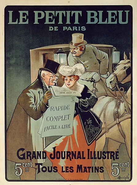 French poster advertising the newspaper Le Petit Bleu de Paris (colour litho)