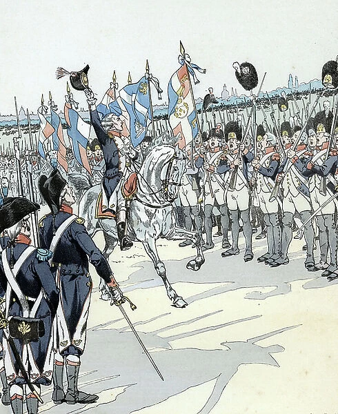 French Revolution (1789): La Fayette 'This Roundel will go around the world', 1896 (illustration)