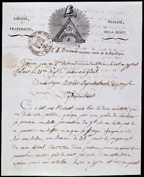 French Revolution: first page and header of a military administrative letter 4 fog year