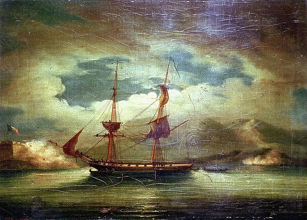 The French ship 'Le Curieux', in Martinique, February 3, 1804. Oil on canvas, 1805, by Francis Sartorius (1734-1804)