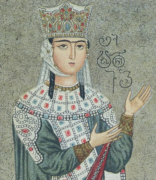Detail of a fresco depicting Queen Thamar (1184-1213) and her father King Grigori III