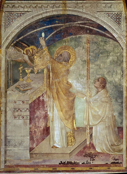 Fresco of the life of Saint Martin. The miraculous mass of Saint Martin of Tours