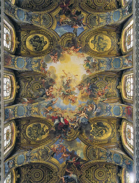 Frescoes of the vault of the royal chapel decorated by Antoine Coypel