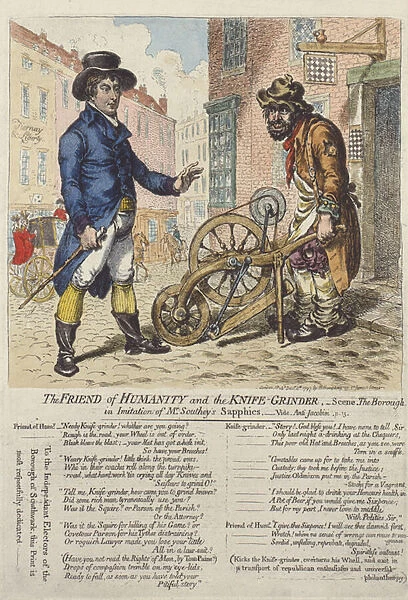 The Friend of Humanity and the Knife Grinder, 1797 (hand-coloured etching)