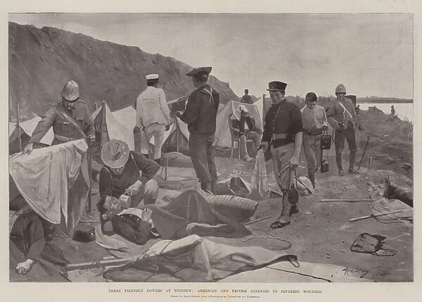 Three Friendly Powers at Tientsin, American and British Kindness to Japanese Wounded (litho)