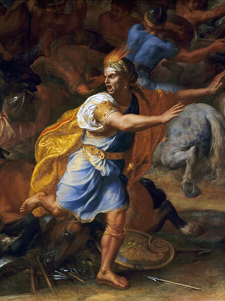 A frightened man. Detail of the Battle of Arbels (antiquite). Painting by Charles Lebrun (Le Brun) (1619-1690), 17th century