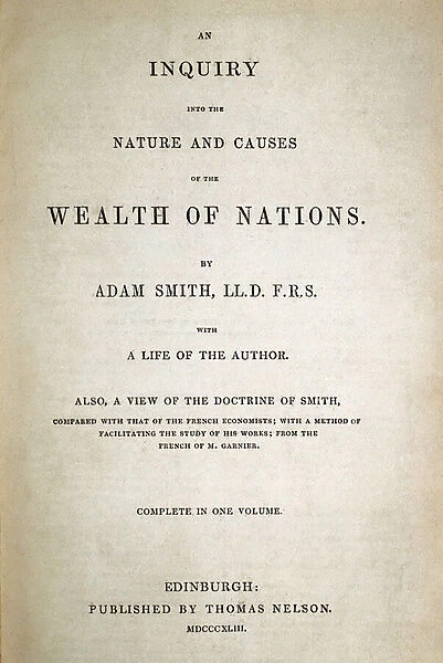 Frontispiece of 'An inquiry into the nature and causes of the wealth of nations'