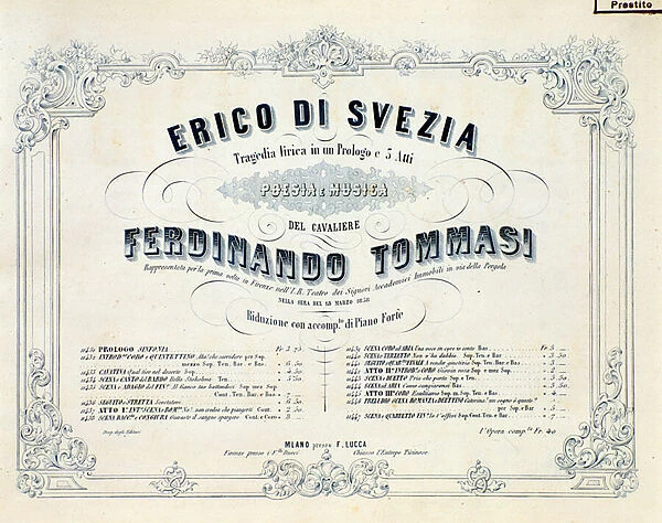 Frontispiece of Enrico di Svezia, opera by Ferdinando Tommasi, 1858