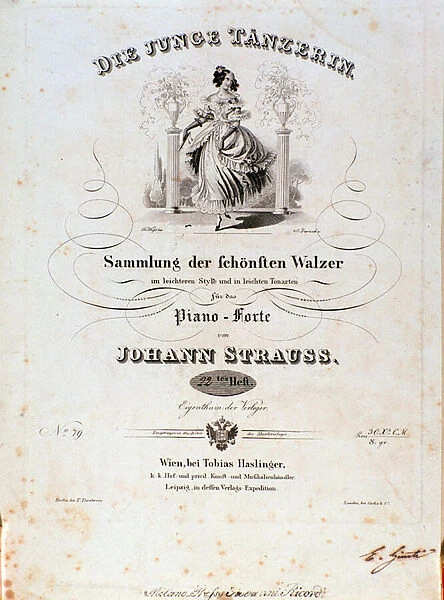 Frontispiece of musical scores of Die junge tanzerin Waltzes for Piano by Johann Strauss