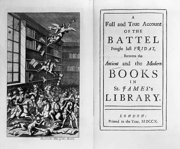 Frontispiece and titlepage to The Battle of the Books by Jonathan Swift