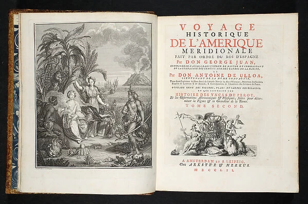 Frontispiece of Voyage Historique de l Amerique Meridionale, pub. 1752 (engraving)