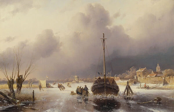 Frozen River with a Boat, 19th century