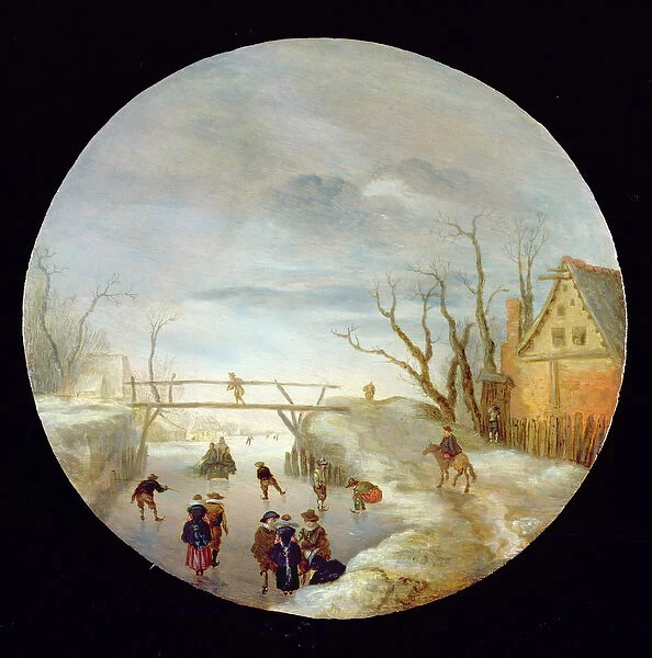 A Frozen River Landscape (oil on panel)
