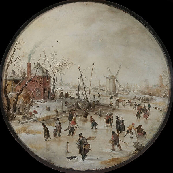 Frozen River with Skaters - Peinture de Hendrick Avercamp (1585-1634