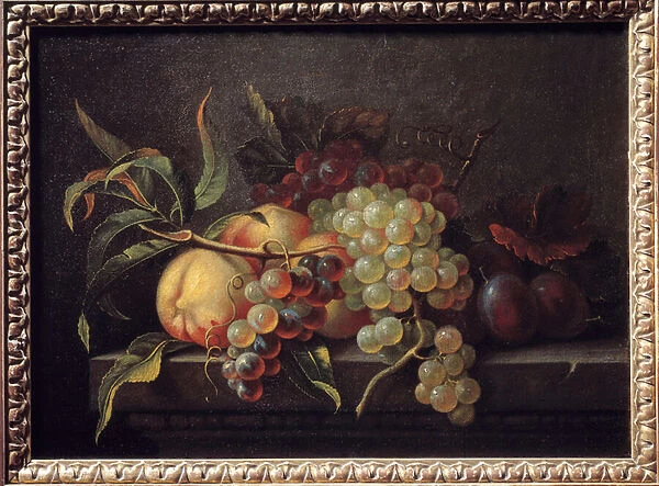 Fruits on a table. Painting by Pierre Dupuis (1610-1682), 17th century