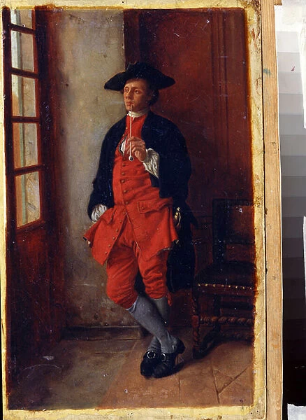 Fumeur. A smoker. Peinture de Ernest Jean Louis Meissonier (1815-1891), 19eme siecle. Art francais. Huile sur carton. State Art Museum, Tula (Musee national de Toula, Russie)