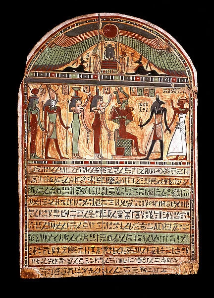 Funerary stele of a high priest: Siris welcomes the deceased presented to Anubis
