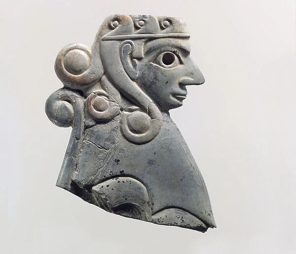 Furniture plaque: female sphinx with Hathor-style curls, c
