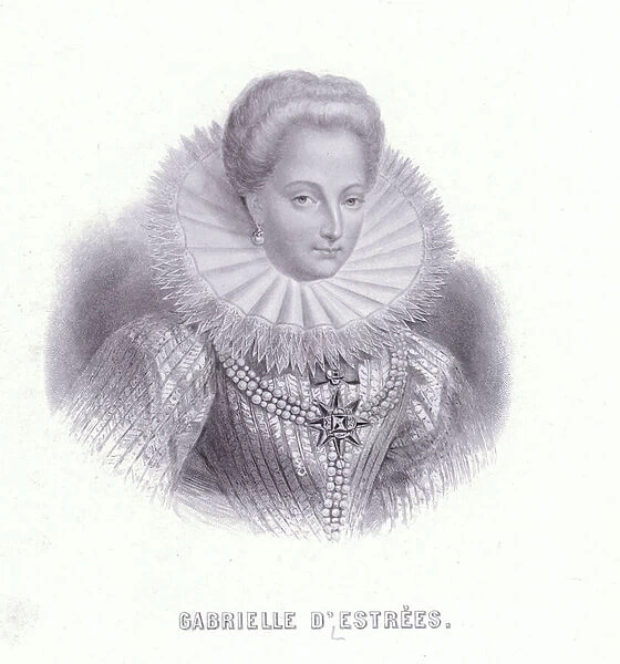 Gabrielle d Estrees, mistress of King Henry IV of France (engraving)