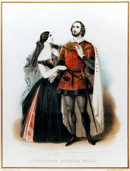 Gaetano Donizettis opera Lucrezia Borgia - Introduction to Scene II with Mario (Italian tenor: 1810-1883) and Grisi (1811-1869) in London, HM theatre production, 6th June 1839