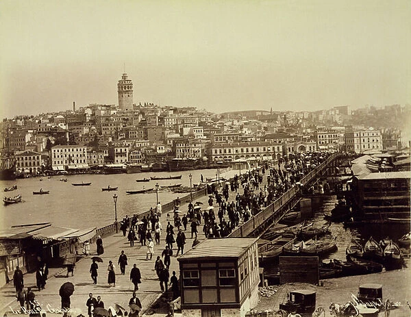 Galata Bridge over the Golden Horn, Istanbul, c. 1890 (b  /  w photo)