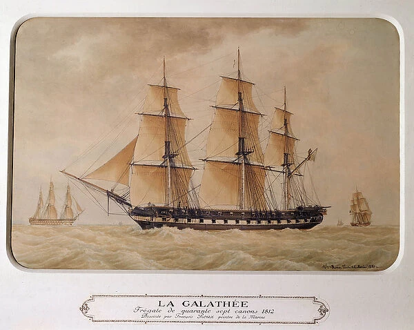 The Galathee, a fregate of 47 guns in 1812. Painting by Francois Roux (1811 - 1882)
