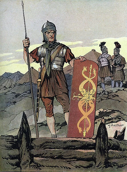 Gallic War: ' Representation of one of the Roman soldiers of the Armee of Jules Cesar, 52 BC approx. ' (Gallic wars: roman soldier)