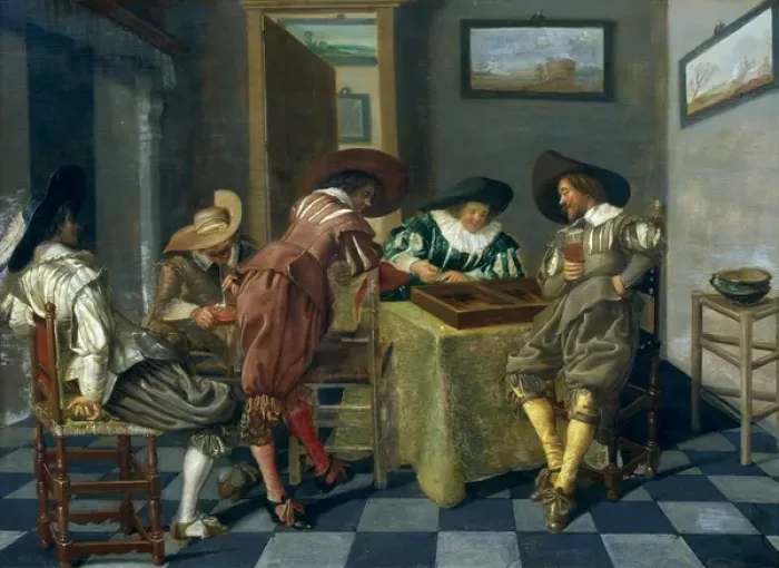 Framed Print : The Game of Backgammon (oil on panel)