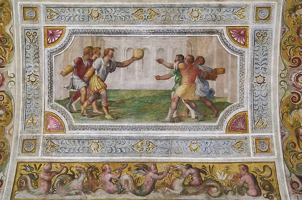 The game of the ball at the bracelet, detail of the ceiling of the Hall of Games (fresco)