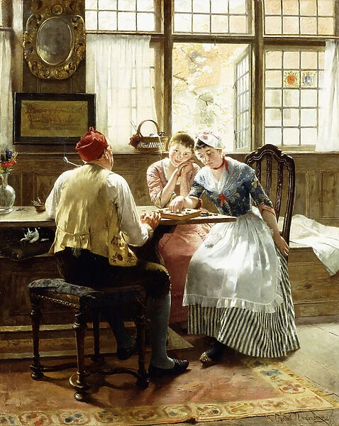The Game of Checkers, (oil on canvas)